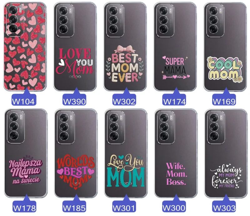 Kolekcja wzorów etui dla Mamy do Oppo Reno 12 5G: napisy Super Mama, Najlepsza Mama na świecie, best mom ever, cool mom, I love you mom