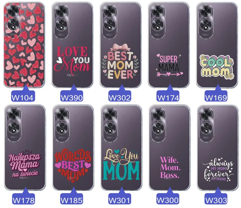 Kolekcja wzorów etui dla Mamy do Oppo A60 4G: napisy Super Mama, Najlepsza Mama na świecie, best mom ever, cool mom, I love you mom