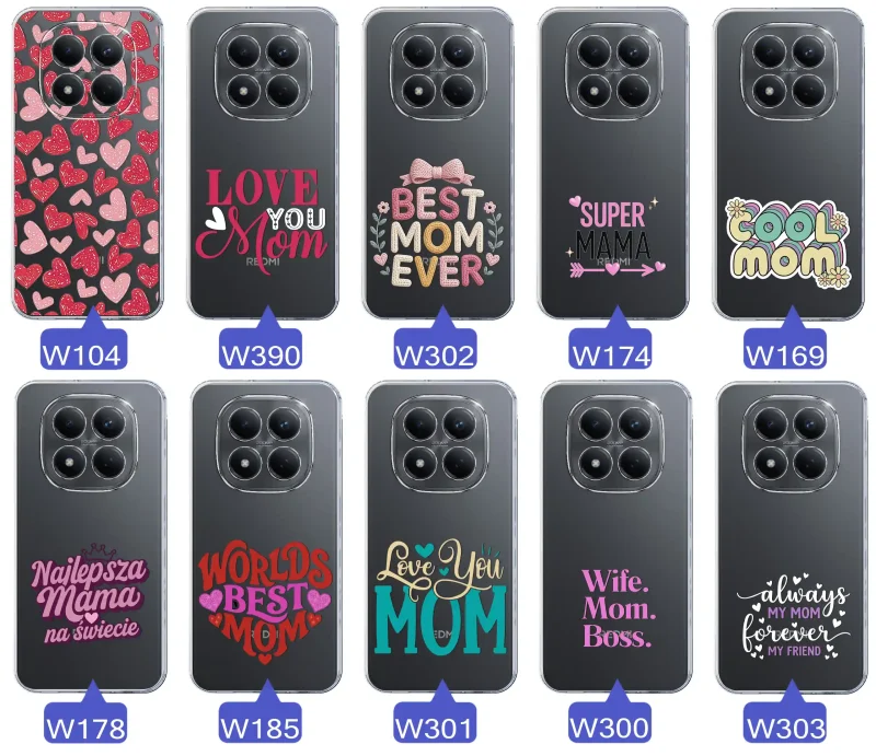 Kolekcja wzorów etui dla Mamy do Xiaomi Redmi Note 15 Pro+ Plus 5G: napisy Super Mama, Najlepsza Mama na świecie, best mom ever, cool mom, I love you mom