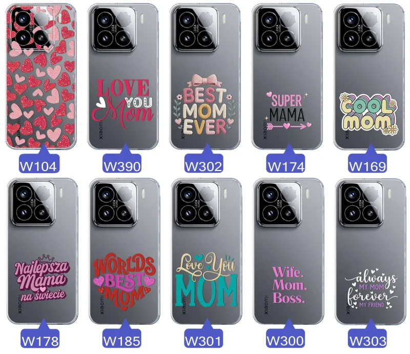 Kolekcja wzorów etui dla Mamy do Xiaomi 15 Pro: napisy Super Mama, Najlepsza Mama na świecie, best mom ever, cool mom, I love you mom
