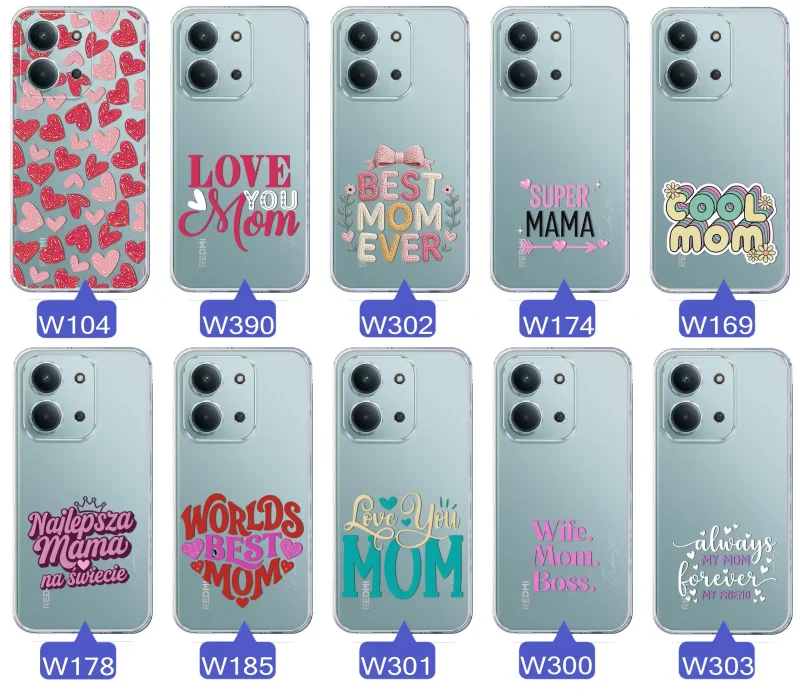 Kolekcja wzorów etui dla Mamy do Xiaomi Redmi 15C: napisy Super Mama, Najlepsza Mama na świecie, best mom ever, cool mom, I love you mom