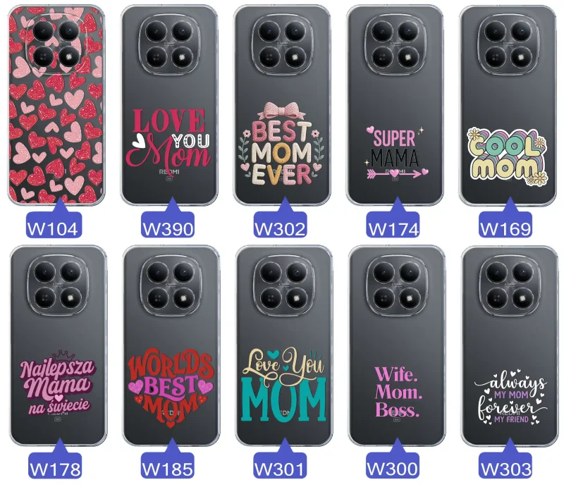 Kolekcja wzorów etui dla Mamy do Xiaomi Redmi Note 15 5G: napisy Super Mama, Najlepsza Mama na świecie, best mom ever, cool mom, I love you mom
