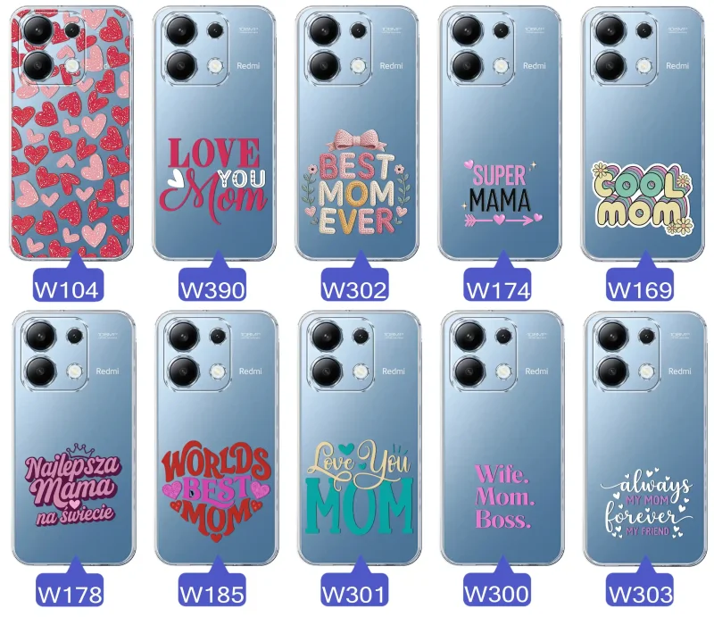 Kolekcja wzorów etui dla Mamy do Xiaomi Redmi Note 13 Pro 4G: napisy Super Mama, Najlepsza Mama na świecie, best mom ever, cool mom, I love you mom
