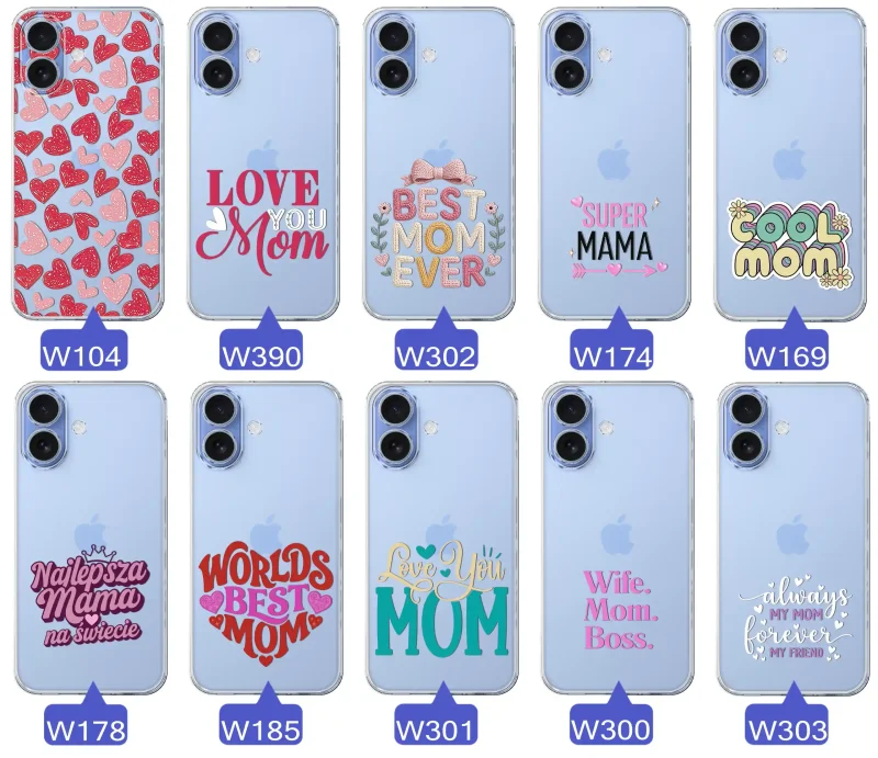 Kolekcja wzorów etui dla Mamy do iPhone 17: napisy Super Mama, Najlepsza Mama na świecie, best mom ever, cool mom, I love you mom