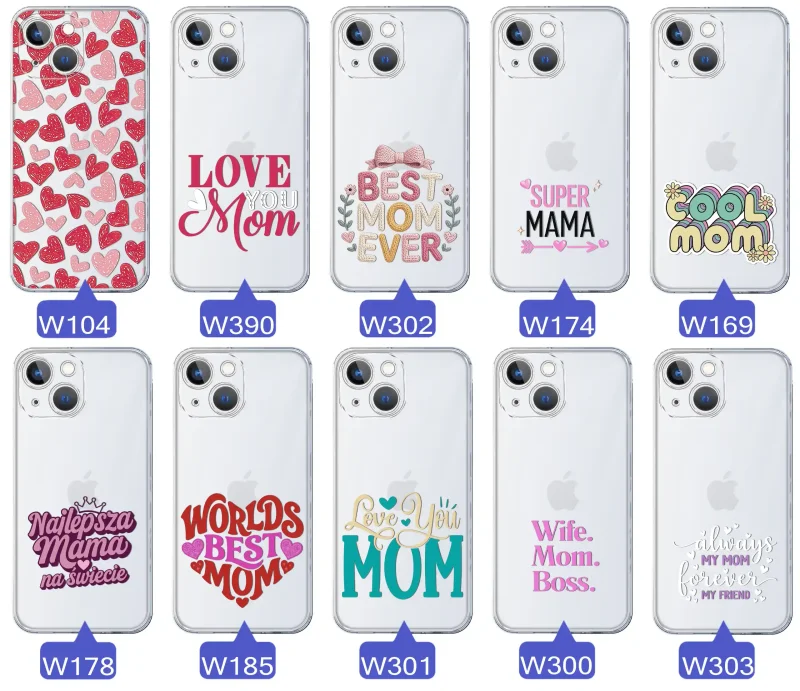 Kolekcja wzorów etui dla Mamy do iPhone 13 / 14: napisy Super Mama, Najlepsza Mama na świecie, best mom ever, cool mom, I love you mom