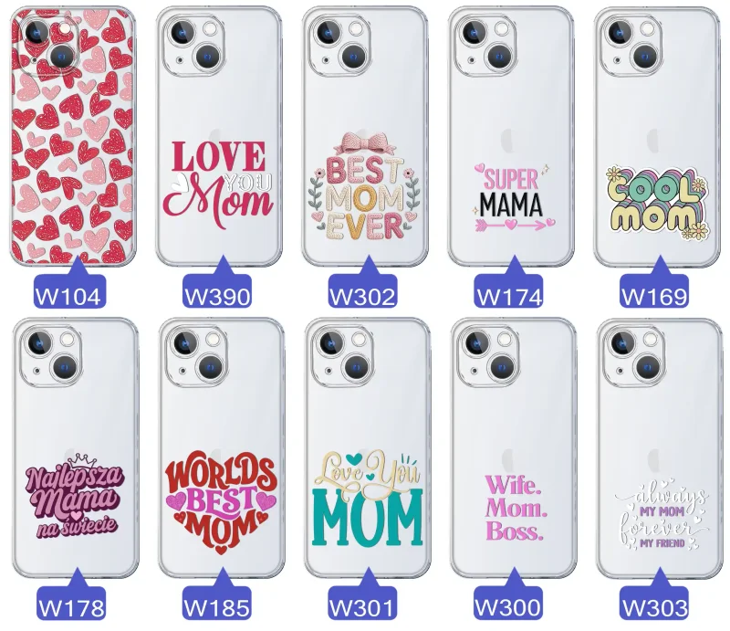 Kolekcja wzorów etui dla Mamy do iPhone 15 Plus: napisy Super Mama, Najlepsza Mama na świecie, best mom ever, cool mom, I love you mom