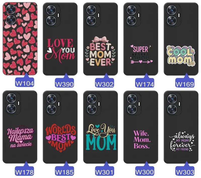 Kolekcja wzorów etui dla Mamy do Realme C55 napisy Super Mama, Najlepsza Mama na świecie, best mom ever, cool mom, I love you mom