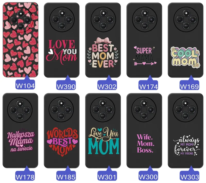 Kolekcja wzorów etui dla Mamy do Xiaomi Redmi 14C napisy Super Mama, Najlepsza Mama na świecie, best mom ever, cool mom, I love you mom