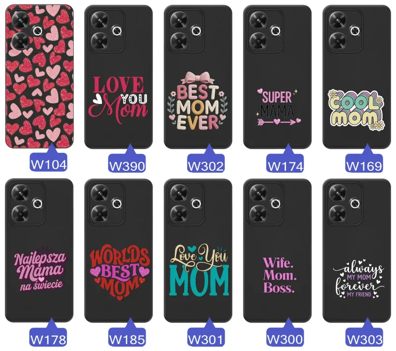 Kolekcja wzorów etui dla Mamy do Xiaomi Redmi 13 4G napisy Super Mama, Najlepsza Mama na świecie, best mom ever, cool mom, I love you mom