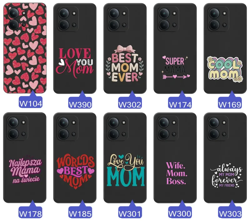 Kolekcja wzorów etui dla Mamy do Xiaomi Redmi 15C 5G napisy Super Mama, Najlepsza Mama na świecie, best mom ever, cool mom, I love you mom