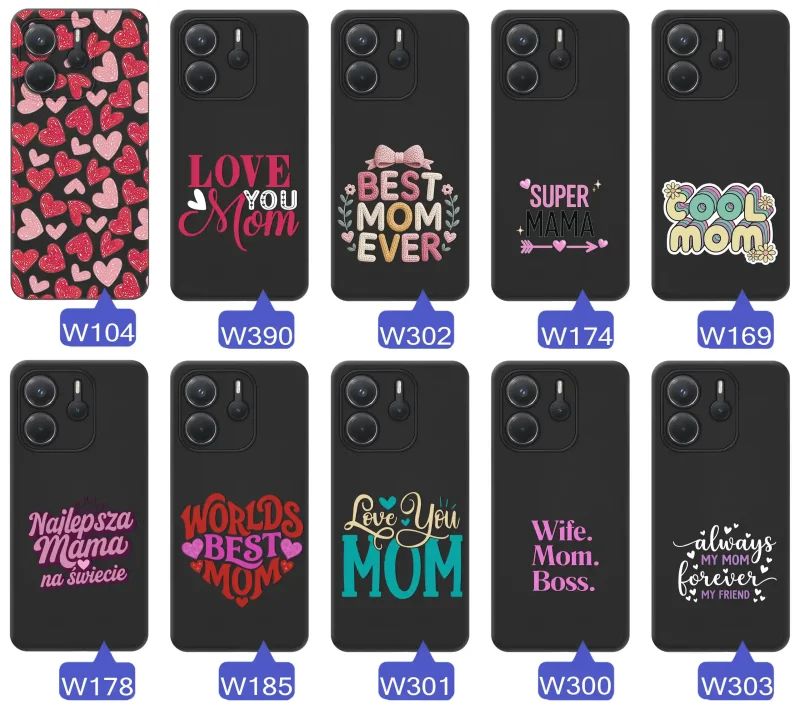 Kolekcja wzorów etui dla Mamy do Xiaomi Redmi Note 14 4G napisy Super Mama, Najlepsza Mama na świecie, best mom ever, cool mom, I love you mom