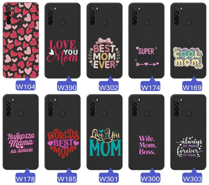 Kolekcja wzorów etui dla Mamy do Xiaomi Redmi Note 8T napisy Super Mama, Najlepsza Mama na świecie, best mom ever, cool mom, I love you mom