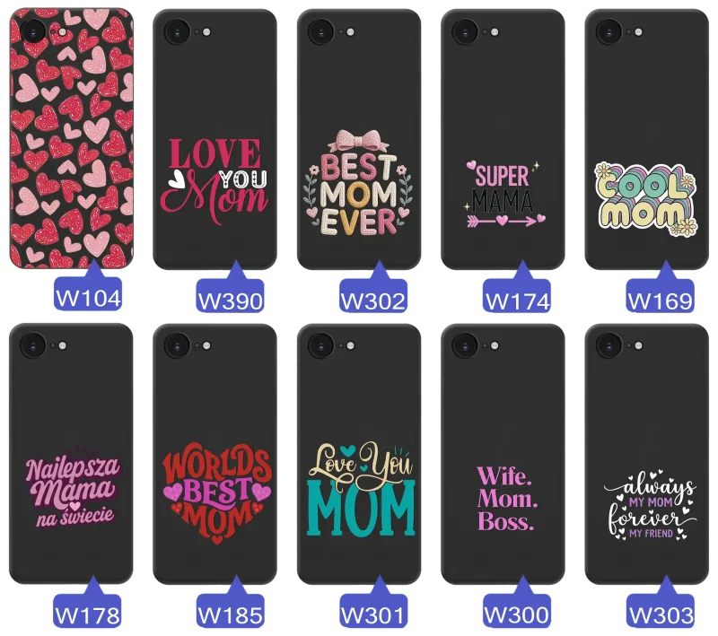 Kolekcja wzorów etui dla Mamy do iPhone 16e / 17e napisy Super Mama, Najlepsza Mama na świecie, best mom ever, cool mom, I love you mom