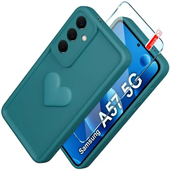 Etui do Samsung Galaxy A57 5G silikonowe serce zielone ze szkłem