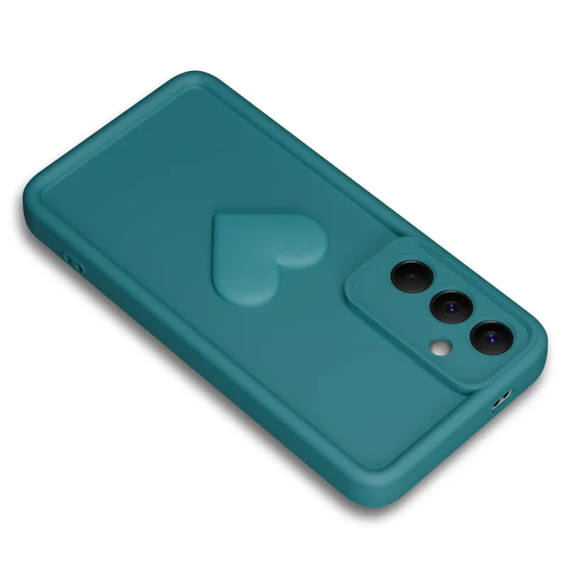 Zielone etui silikonowe z wytłoczonym sercem do Samsung Galaxy A57 5G z osłoną CAMERA PROTECT