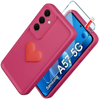 Etui do Samsung Galaxy A57 5G silikonowe serce różowe ze szkłem