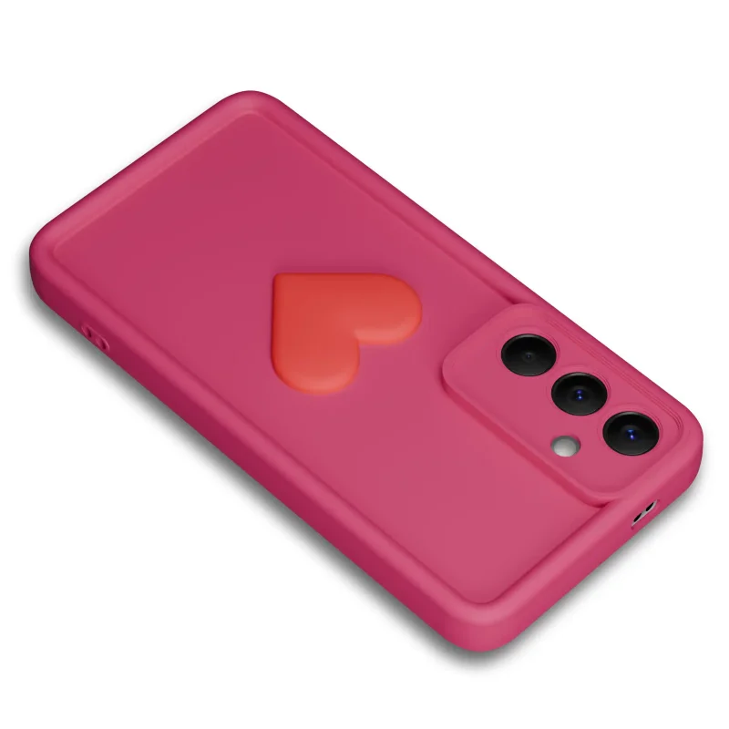 Różowe etui silikonowe z wytłoczonym sercem do Samsung Galaxy A57 5G z osłoną CAMERA PROTECT