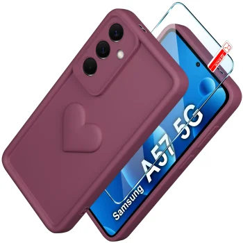 Etui do Samsung Galaxy A57 5G silikonowe serce burgundowe ze szkłem