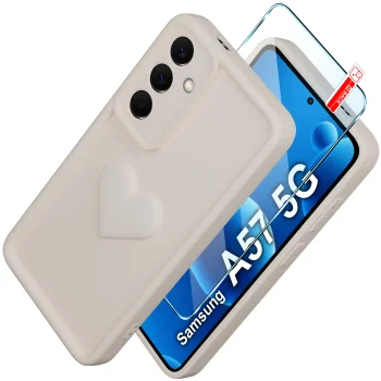 Etui do Samsung Galaxy A57 5G silikonowe serce białe ze szkłem