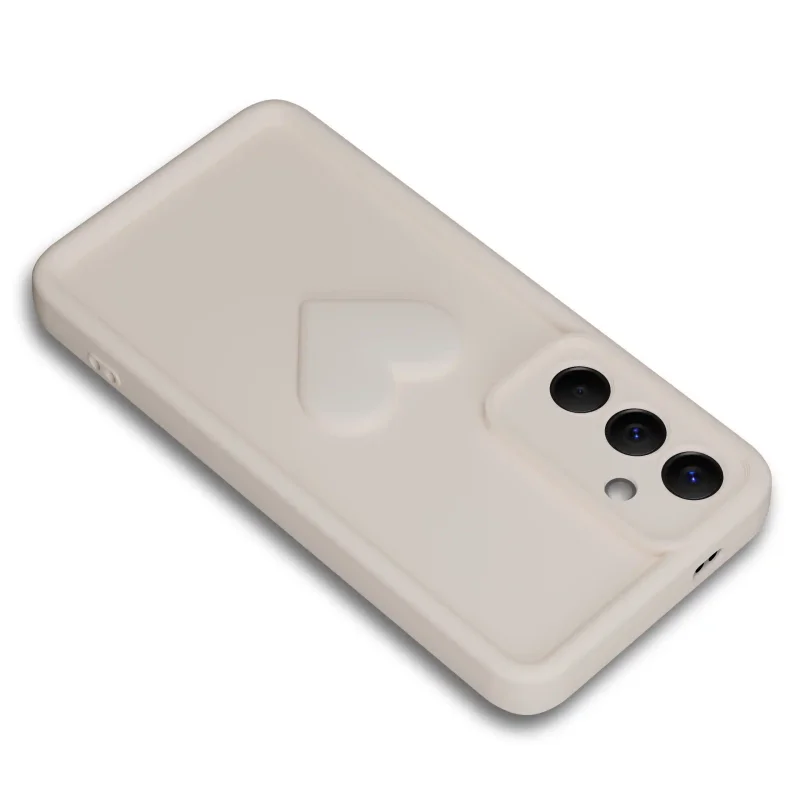 Białe etui silikonowe z wytłoczonym sercem do Samsung Galaxy A57 5G z osłoną CAMERA PROTECT