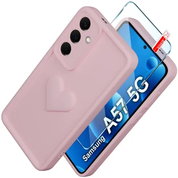 Etui do Samsung Galaxy A57 5G silikonowe serce jasnoróżowe ze szkłem