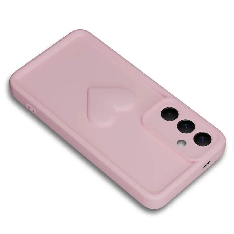 Jasnoróżowe etui silikonowe z wytłoczonym sercem do Samsung Galaxy A57 5G z osłoną CAMERA PROTECT