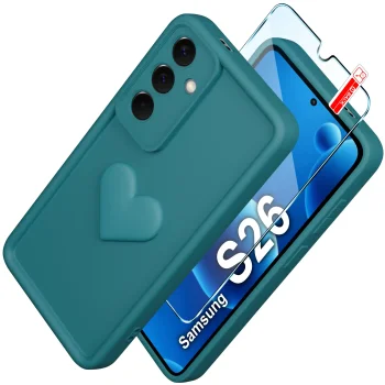 Etui do Samsung Galaxy S26 silikonowe serce zielone ze szkłem