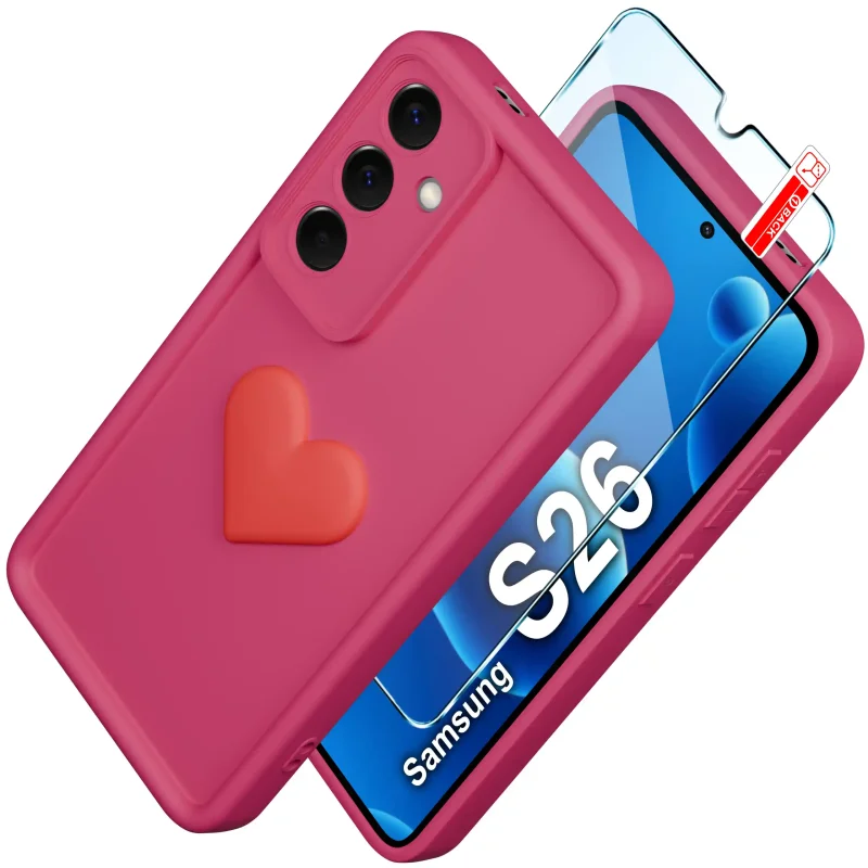 Etui silikonowe z wytłoczonym sercem do Samsung Galaxy S26 ze szkłem 9H