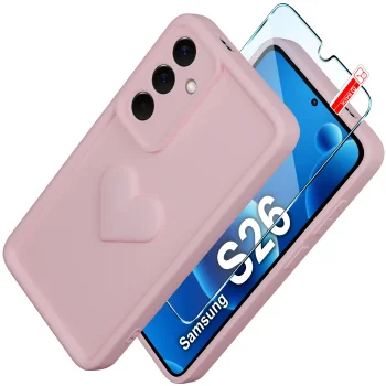 Etui do Samsung Galaxy S26 silikonowe serce jasnoróżowe ze szkłem