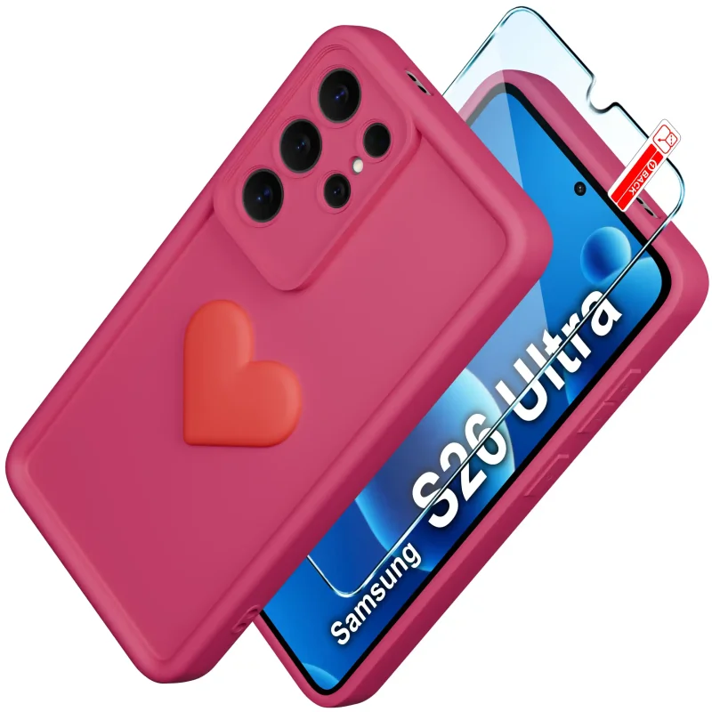 Etui silikonowe z wytłoczonym sercem do Samsung Galaxy S26 Ultra ze szkłem 9H
