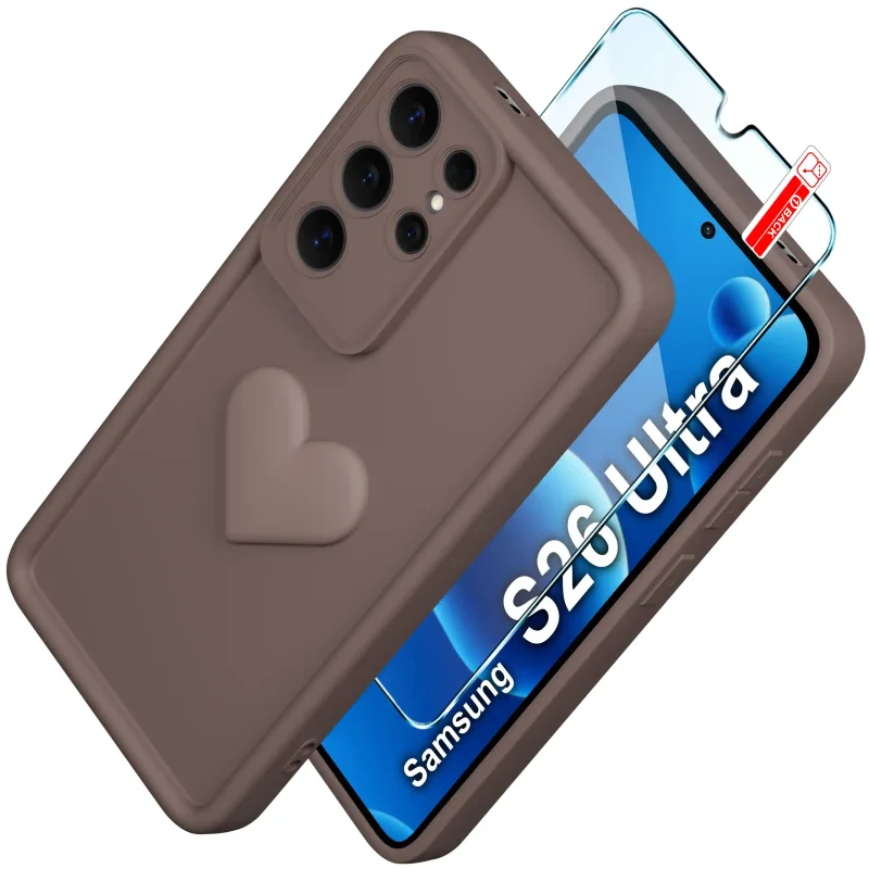 Etui silikonowe z wytłoczonym sercem do Samsung Galaxy S26 Ultra ze szkłem 9H