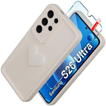 Etui do Samsung Galaxy S26 Ultra silikonowe serce białe ze szkłem