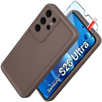 Etui do Samsung Galaxy S26 Ultra brązowe wzmacniane silikonowe ze szkłem