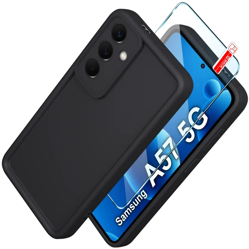 Etui silikonowe matowe do Samsung Galaxy A57 5G czarne ze szkłem 9H