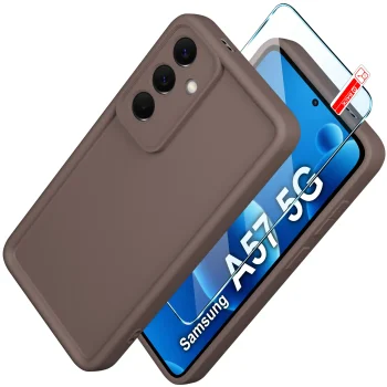 Etui do Samsung Galaxy A57 5G brązowe wzmacniane silikonowe ze szkłem