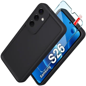 Etui do Samsung Galaxy S26 czarne wzmacniane silikonowe ze szkłem