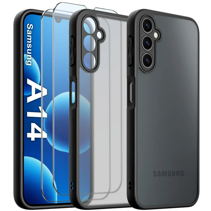 Etui matowe do Samsung Galaxy A14 5G z dwoma szkłami hartowanymi 9H