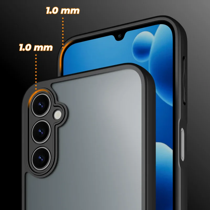 Etui do Samsung Galaxy A14 5G czarne matowe z podwyższonymi rantami 1 mm chroniącymi ekran oraz wyspę aparatów przed zarysowaniami