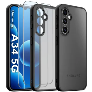 Etui do Samsung Galaxy A34 5G wzmacniane matowe czarne z zestawem 2 szkieł