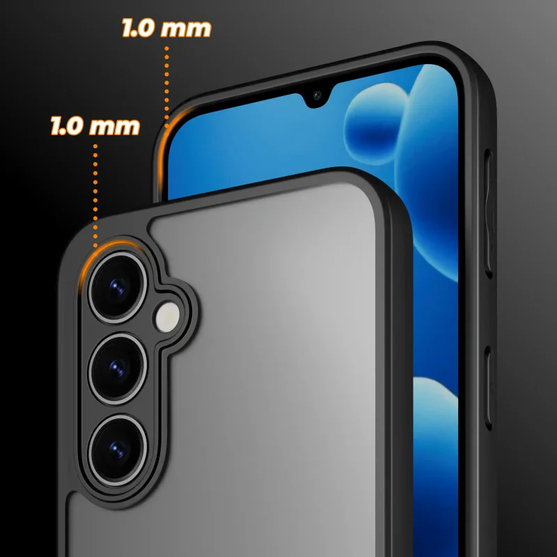 Etui do Samsung Galaxy A34 5G czarne matowe z podwyższonymi rantami 1 mm chroniącymi ekran oraz wyspę aparatów przed zarysowaniami