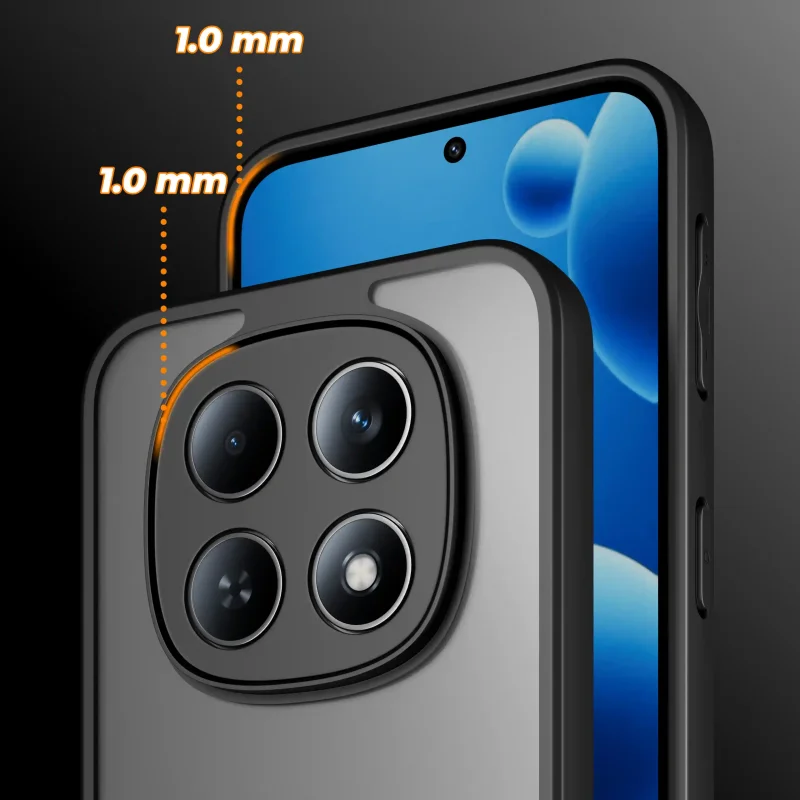 Etui do Xiaomi Redmi Note 15 4G / 5G czarne matowe z podwyższonymi rantami 1 mm chroniącymi ekran oraz wyspę aparatów przed zarysowaniami
