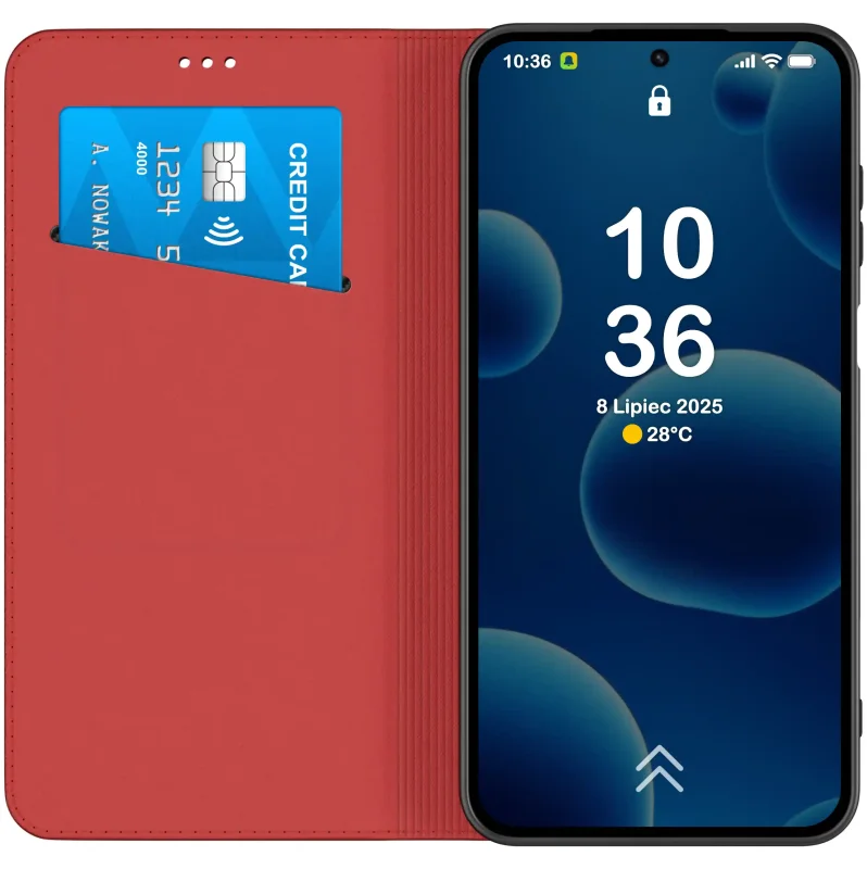 Bordowe etui portfelowe do Samsung Galaxy A27 z kieszonkami na karty