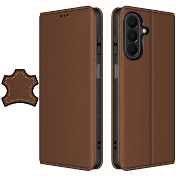 Etui do Samsung Galaxy A27 5G skórzane zamykane brązowe ze szkłem