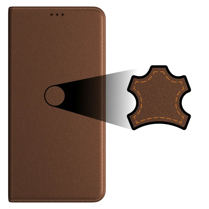 Brązowe skórzane etui z klapką do Samsung Galaxy A27 ustawione jako podstawka do filmów