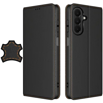Etui do Samsung Galaxy A27 5G skórzane zamykane czarne ze szkłem