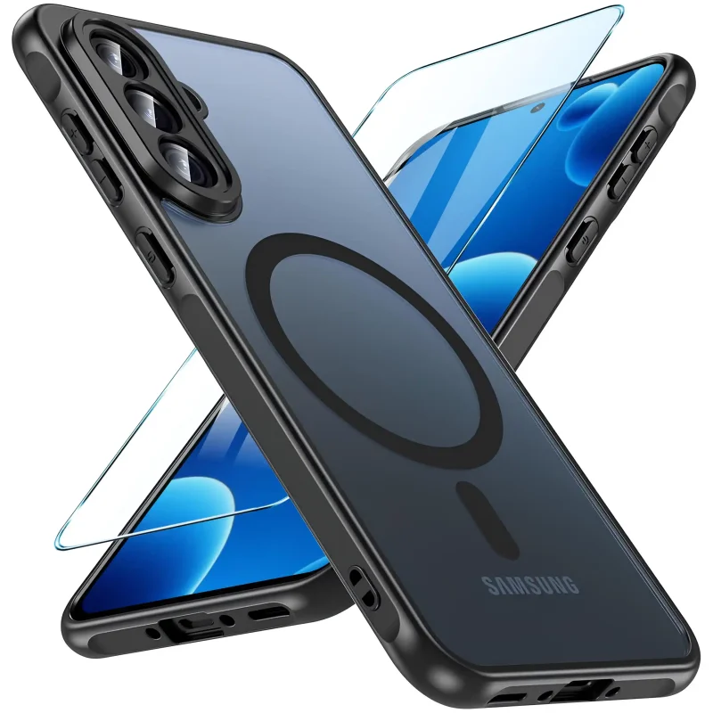 Etui do Samsung Galaxy A37 5G Magsafe czarne ze szkłem hartowanym w zestawie