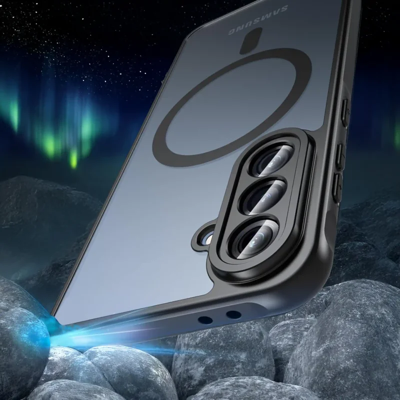 Etui Samsung Galaxy A37 5G MagSafe czarne matowe z podwyższonym rantem aparatu i półtransparentnym tyłem