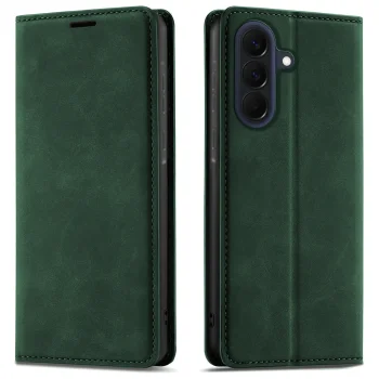 Etui do Samsung Galaxy A57 5G z klapką skórzane Velvet zielone ze szkłem