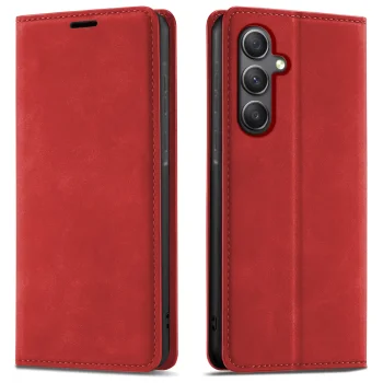 Etui do Samsung Galaxy A34 5G skórzane Velvet zamykane czerwone ze szkłem