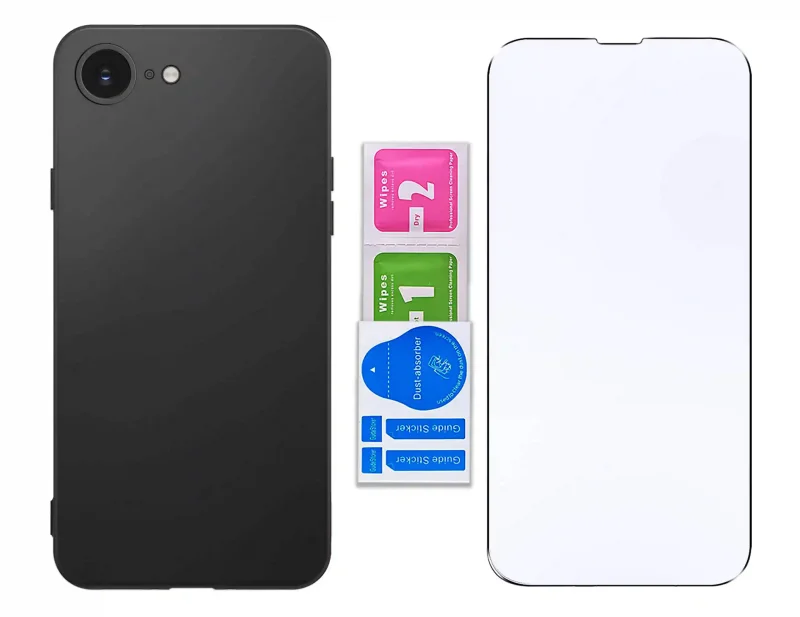 Matowe etui silikonowe do iPhone 16e / 17e ze szkłem hartowanym i zestawem montażowym